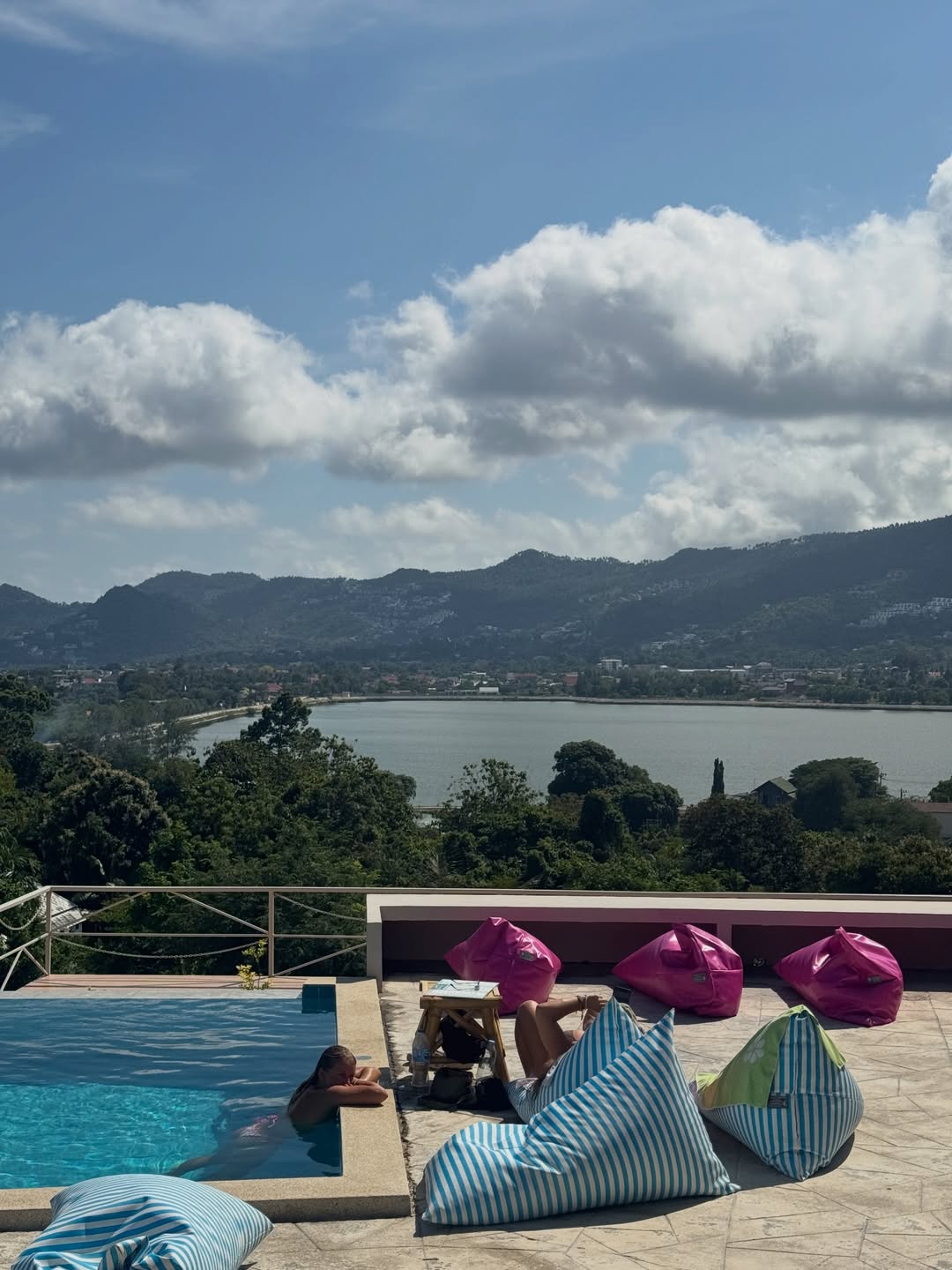 Infinity pool at Jump Shack with Chaweng Lake and Koh Samui mountains — the view that changes everything