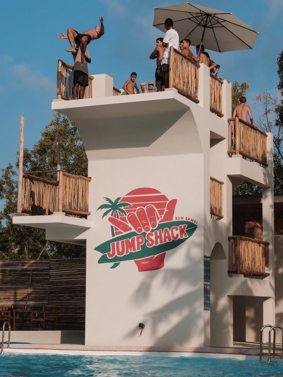Guests jumping from the 5m board at Jump Shack Koh Samui